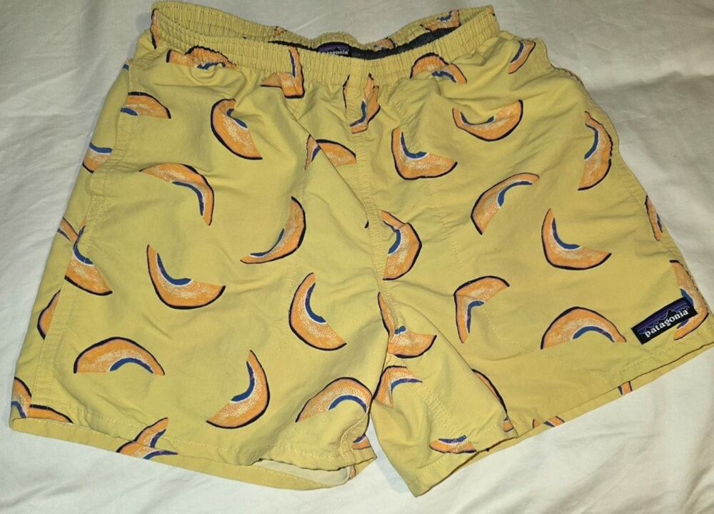 Patagonia Surfboard Yellow Melons Baggies Activewear Shorts Men's Size Small